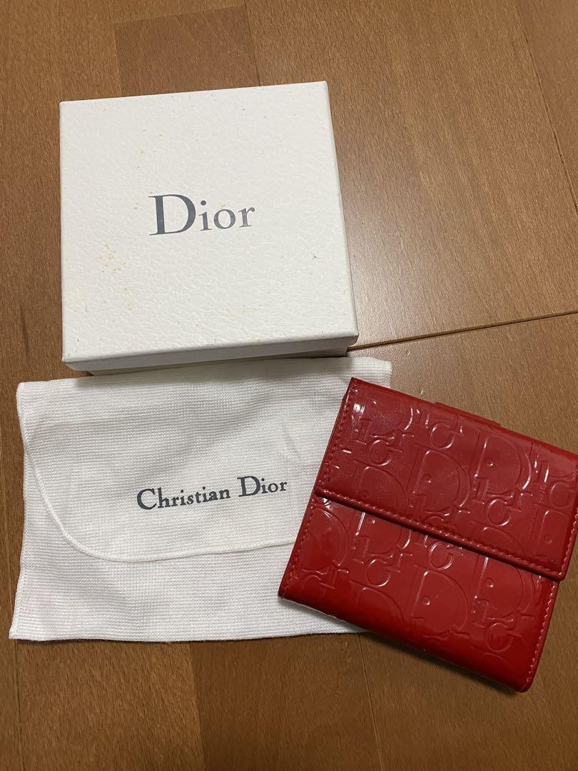 Dior Red Leather Bifold Wallet with Embossed Logo Includes Box Pre-Owned