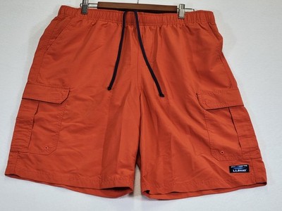 L.L.Bean Swim Shorts Mens Large Orange Cargo Pockets Lined Quick Dry Nylon