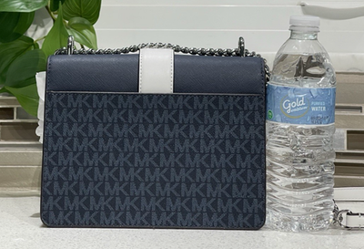 MICHAEL KORS GREENWICH SMALL FLAP CROSSBODY NAVY BLUE WHITE MK
