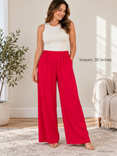 ASOS Womens Red High Rise Wide Leg Pull On Crepe Pants US 12 30 Inseam