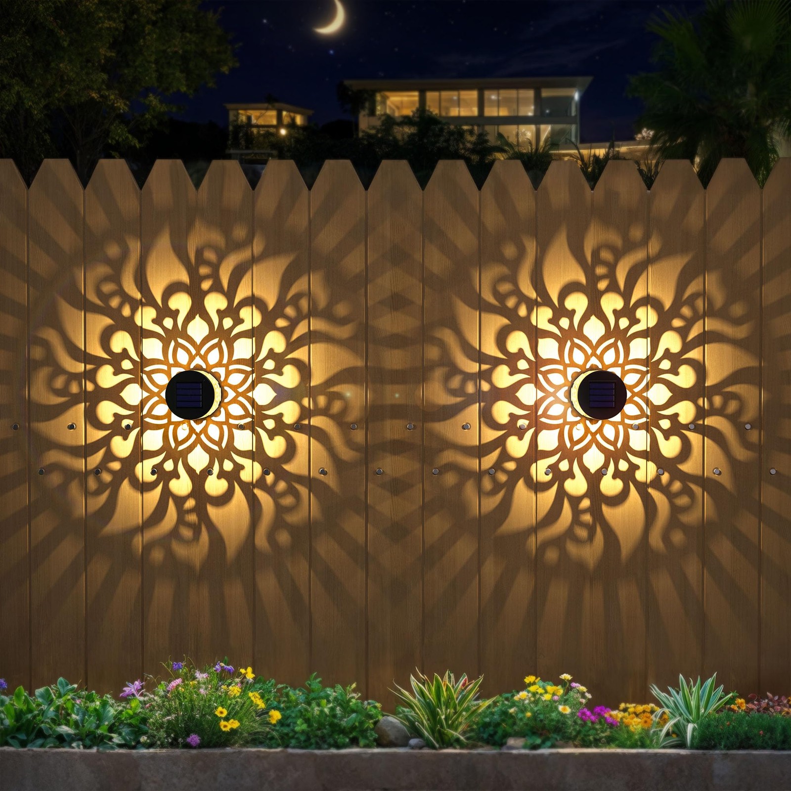 Solar Fence Lights 2 Pack Outdoor Deck Step Wall Lights Metal Waterproof LED ...