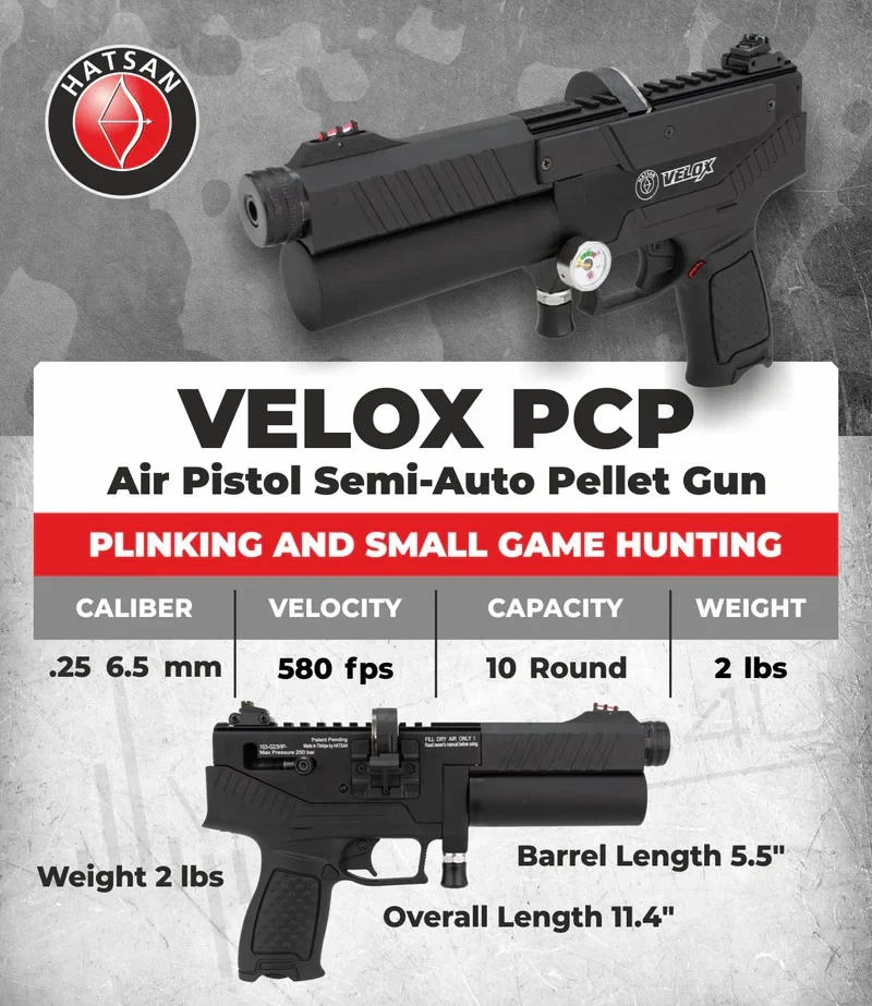Hatsan Velox PCP .25 Cal Semi-Auto Side Bolt Black Air Pistol HGVLX25 - Image 2 of 4