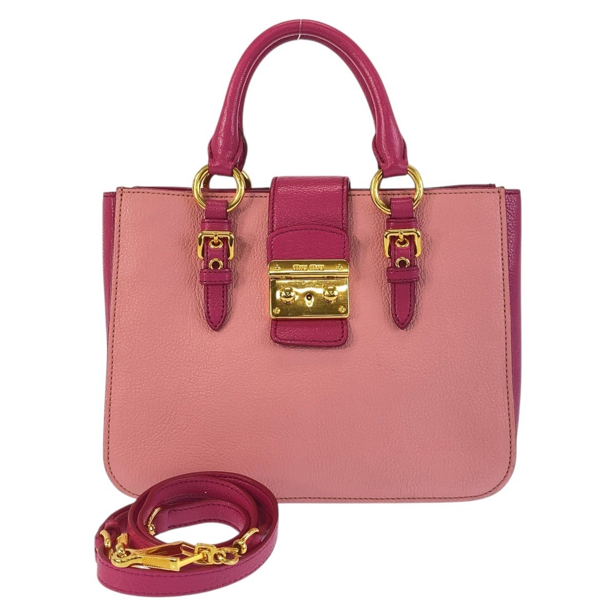 Miu Miu Madras Handbag Shoulder Bag Pink Gold Hardware