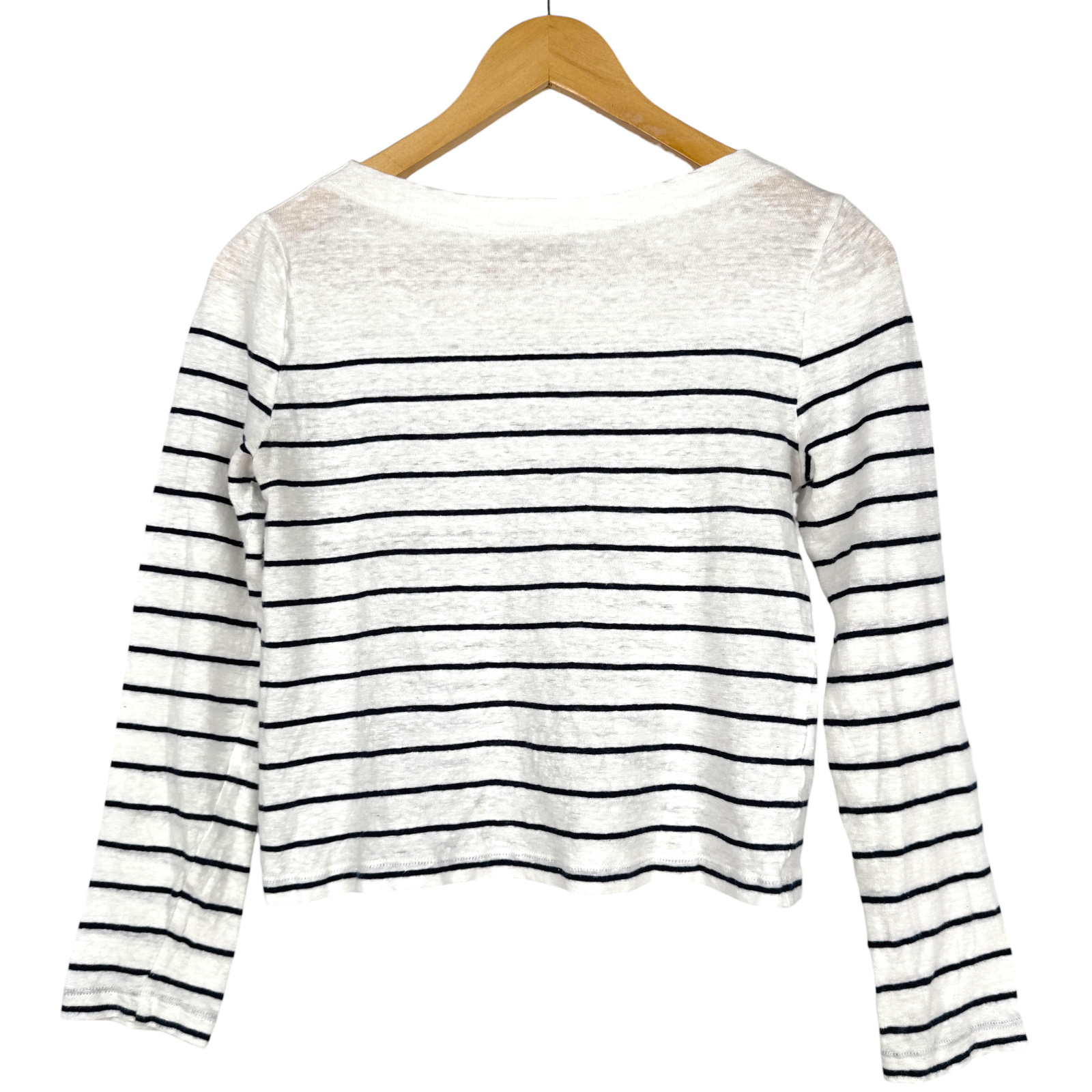 Vince 100% Linen Striped Long Sleeve Top XS White Navy Lightweight Minimalist