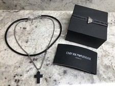 Vintage Emporio Armani 925 Srebro szterlingowe i skórzany naszyjnik 