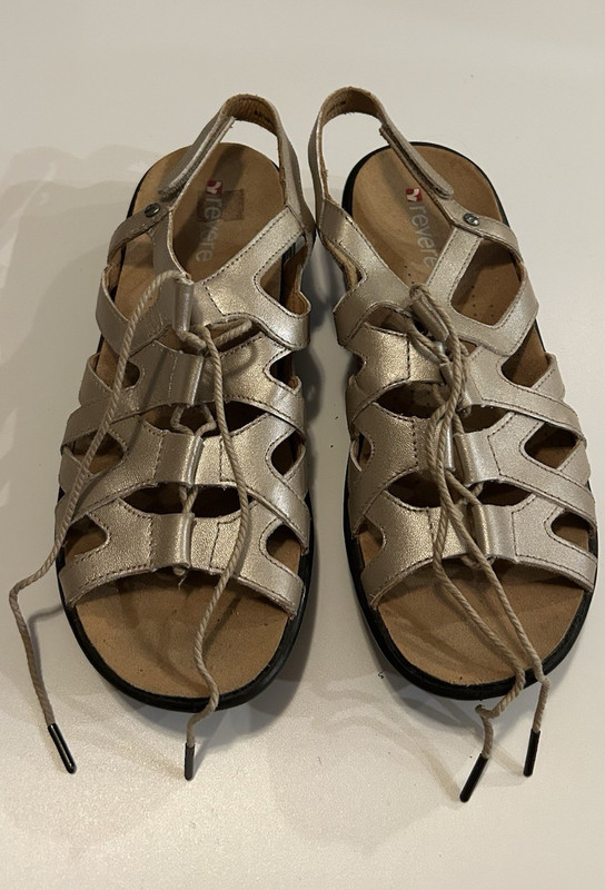 Revere Women’s Metallic Gold Leather Strappy Lace-Up Flat Sandals Sz 7