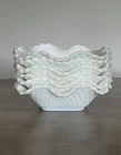 VTG Hazel Atlas Square Milk Glass Ruffled Diamond Pattern Candy Dish  set of 6