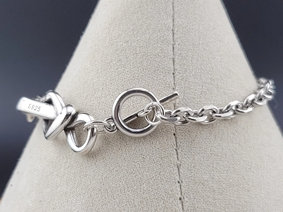 Beautiful 💞Love Knot Ribbon Sterling Silver 4mm Chain 7" Bracelet - Image 4 of 4