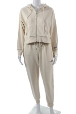 Adam Selman Unisex Full-zip Hoodie Beige Drawstring Cotton Polyester Size L