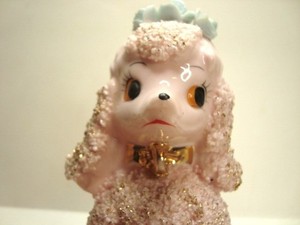 Vintage Pink Poodle Bisque Matte texture has gold highlights 1950's Figurine
