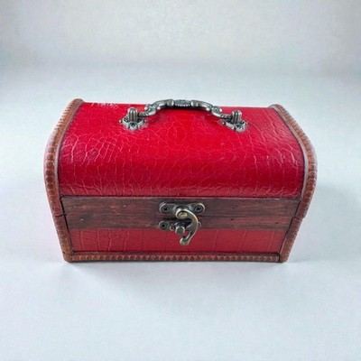 Rote Schmucktruhe aus Holz Vintage Stil Kuppeldeckel Deko Schatulle 16 cm
