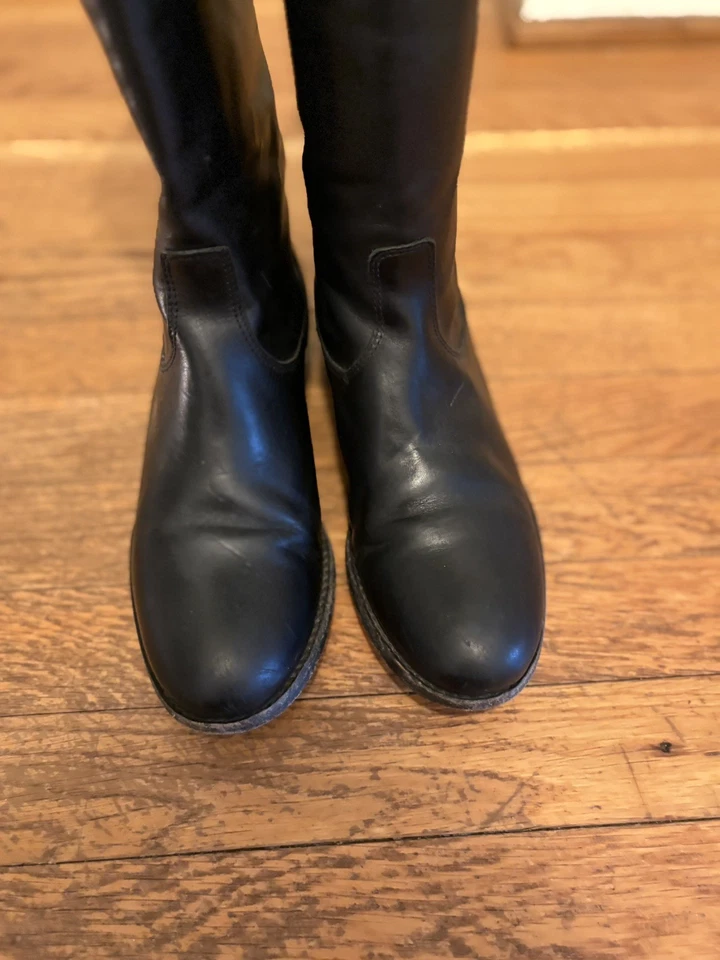 Botas Frye para Mujer 7.5 Melissa Botón Trasero Cremallera Cuero Negro Zapatos de Montar Altos Foto 3 de 4