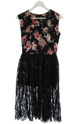 GINGER LONDON A-Linien Kleid Damen Kleid Gr. DE 36 schwarz-wollweiß-pink Elegant