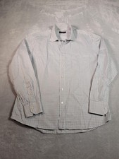 Canali Dress Shirt Mens 16 White Blue Check Long Sleeve Cotton Made Italy