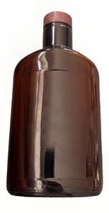 Vintage Amber Brown HALF PINT Bottle 8 oz Approx. Pharmacy Medicine Jar w/ Cap