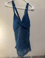 Women s Blue One-Piece Bodysuit, Size S, Adjustable Straps, Wireless