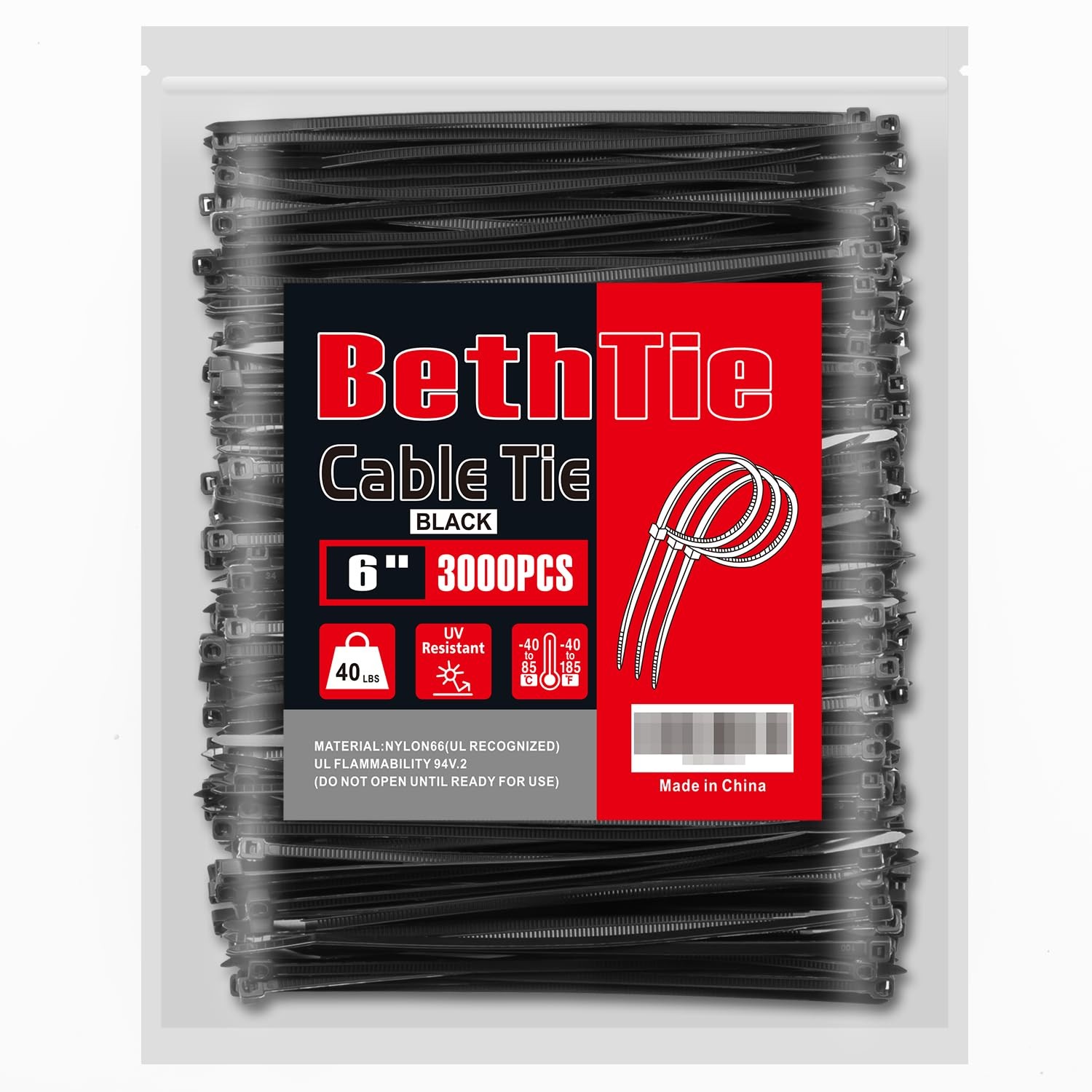 3000-Piece Black 6-Inch Zip Ties, 40 LB Heavy Duty Self-Locking Nylon Cable Ties