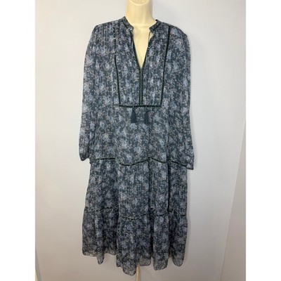Lucky Brand Floral Long Sleeve Midi Dress Boho Blue Floral Women's  Size XL