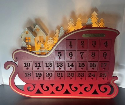 FAO Schwartz Wood Advent LED Lighted Sleigh Countdown Calendar With 25 Drawers
