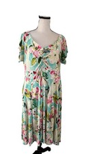 Torrid Super Soft Size 2 (2X) Floral Aqua Pink Knit Midi Dress With Pockets