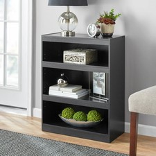 Framed 3-Shelf Bookcase with Adjustable Shelves, True Black Oak