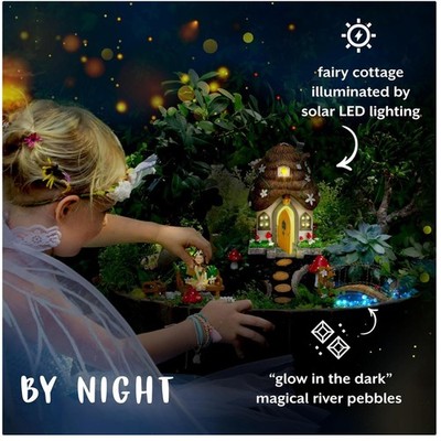 Solar LED Fairy House with Accessories - Outdoor Decor