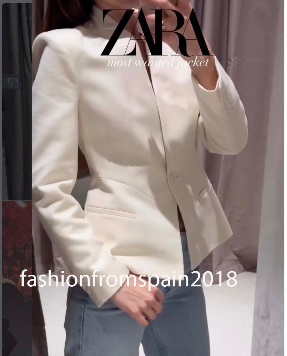 ZARA NEW WOMAN FITTED BLAZER WITH SHOULDER PADS JACKET ECRU XS-XL