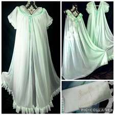 Vintage 60s Jenelle Mint Green Sheer Nylon Chiffon Nightgown XL 57  