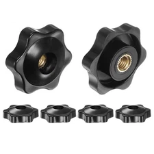 6pcs Star Knobs M6 Thread 32mm Head Through Hole Brass Insert Hand Knob Black