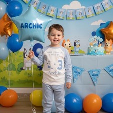 Baby boy birthday blue pyjamas age 1 -4y personalised BLUEY any Character