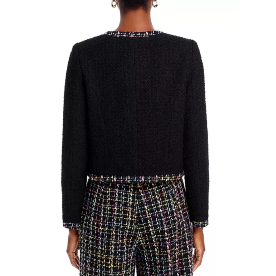 AQUA Women's Black Multicolor Trim Tweed Blazer Jacket - Career Chic - Image 3 of 4