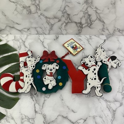 Disney Store 101 Dalmatians Vintage 90s Christmas Joy Sign Decor New Fabric Dogs
