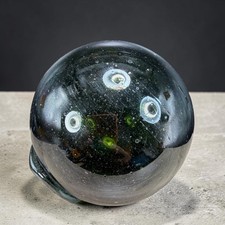 Hand Blown Dark Green Seeded Glass Orb Paperweight Sphere Art Glass Fishing Ball