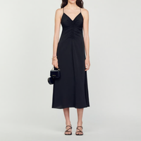 Sandro Kleid Schwarz Gr. 38 FR / M Damen RüCkenausschnitt Midi SFPRO01853
