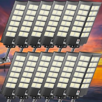 1-12Pack 10000W Large Solar Street Lights Outdoor LED Dusk to Dawn Flood Light