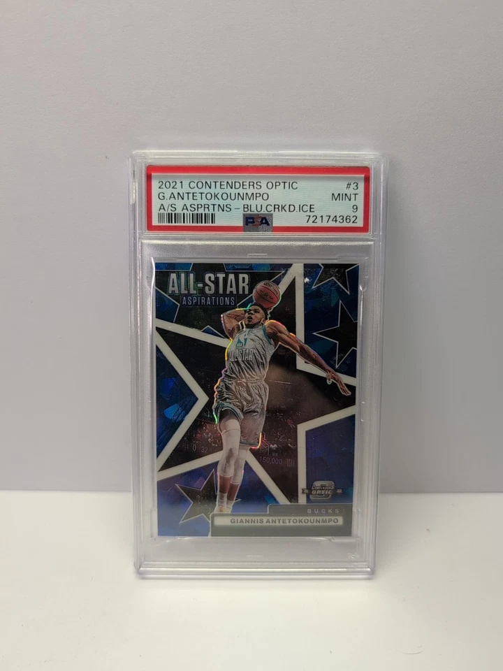 2021-22 Optic Contenders Giannis Antetokounmpo Blue Cracked All Star /75 PSA 9 - Image 2 of 4