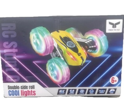 Double-Side Roll Cool Lights RC Stunt Car Blue /White. Car With Controller. {CC}