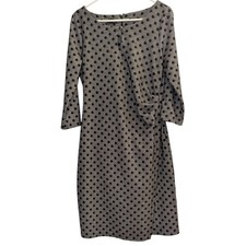 Talbots Black Polka Dot faux Wrap Dress 3/4 Sleeve Boat Neck Women's Size M