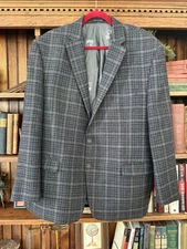 Men's AUSTIN REED Wool Plaid Blazer Sport Coat 48R Blue Gray
