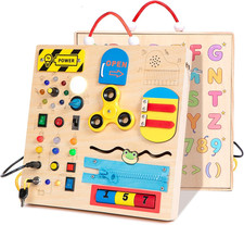 Wooden Busy Board Montessori Toy for Toddlers,Educational Learning Toy for 1 2 3