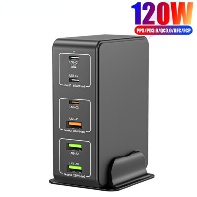 120W 6 Ports USB C Fast Charger Type C PD 65W Charging Station For iPhone Laptop