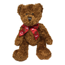 FAO Schwarz 15" Plush Brown Teddy Bear With Red Bowtie