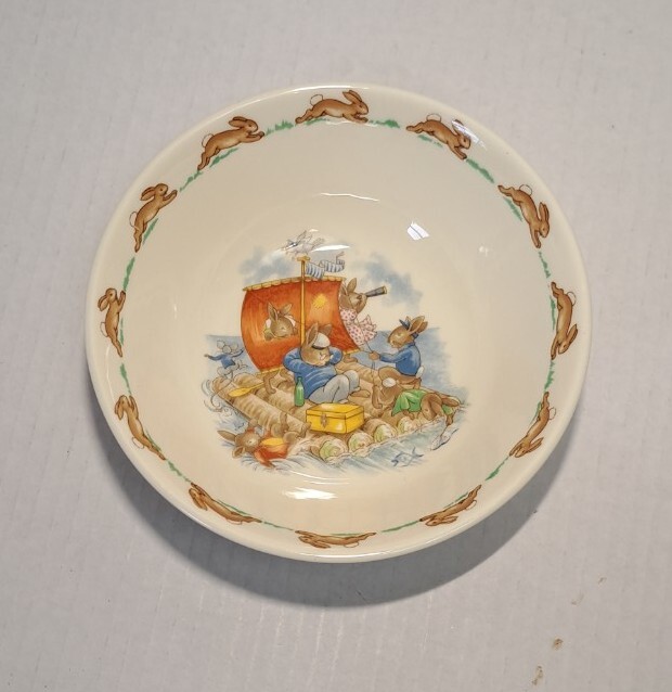 Bunnykins Bowl Royal Doulton Cereal Dish Bunnies sailing Raft Children Tableware
