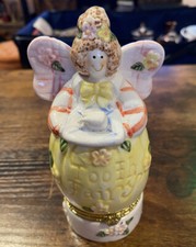 Vtg Porcelain Hinged Tooth Fairy Keepsake Trinket Box Kids Room Decor