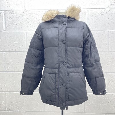 NEW LOOK BLACK PADDED COAT FAUX FUR HOOD PUFFER