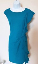 Calvin Klein Teal Green Blue Ruffle Front Sheath Dress Size 6