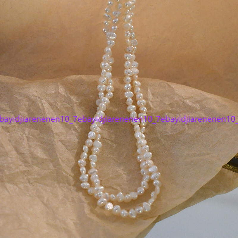 New Natural 2 Rows 4-5mm White Freshwater Baroque Pearl Necklace