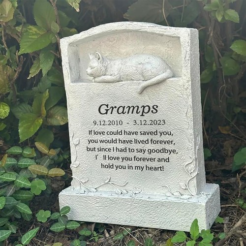Upright Pet Headstone, Personalized Cat Memorial Stone, Cat Statue Figurine - Picture 2 of 7