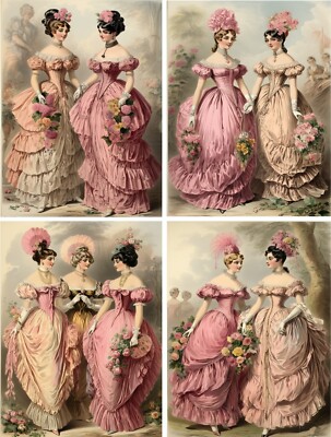 8 Victorian Vintage Women Ladies fashion glossy blank note cards with envelope