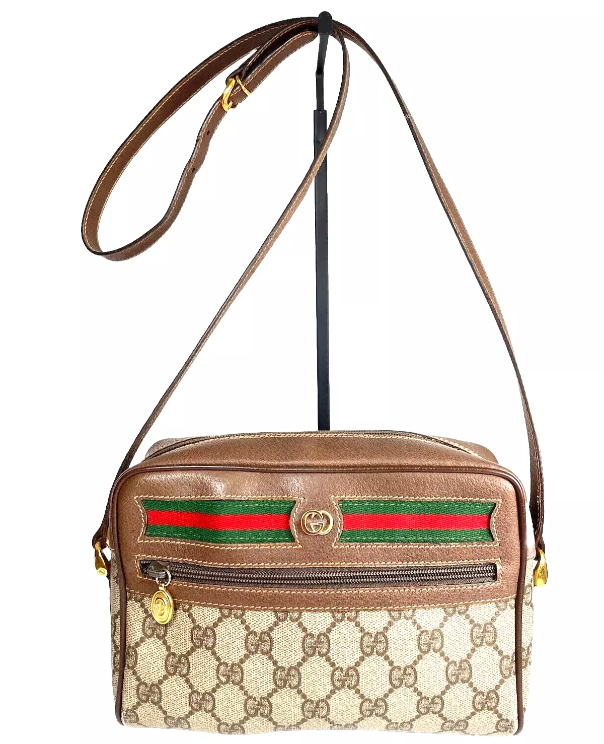 Sac à main bandoulière vintage Gucci Aherry Line bandoulière cuir PVC suprême